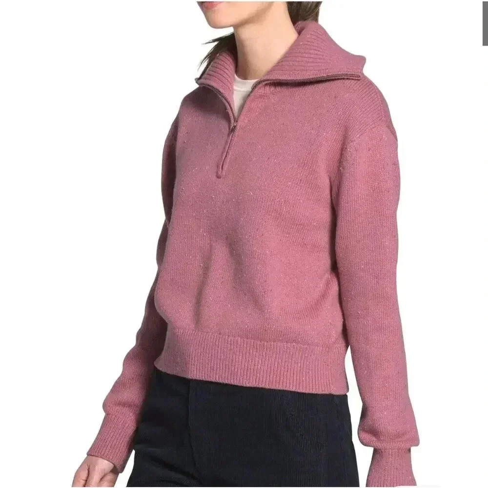 The North Face Pink Wool Blend Quarter Zip Cropped Knit Sweater